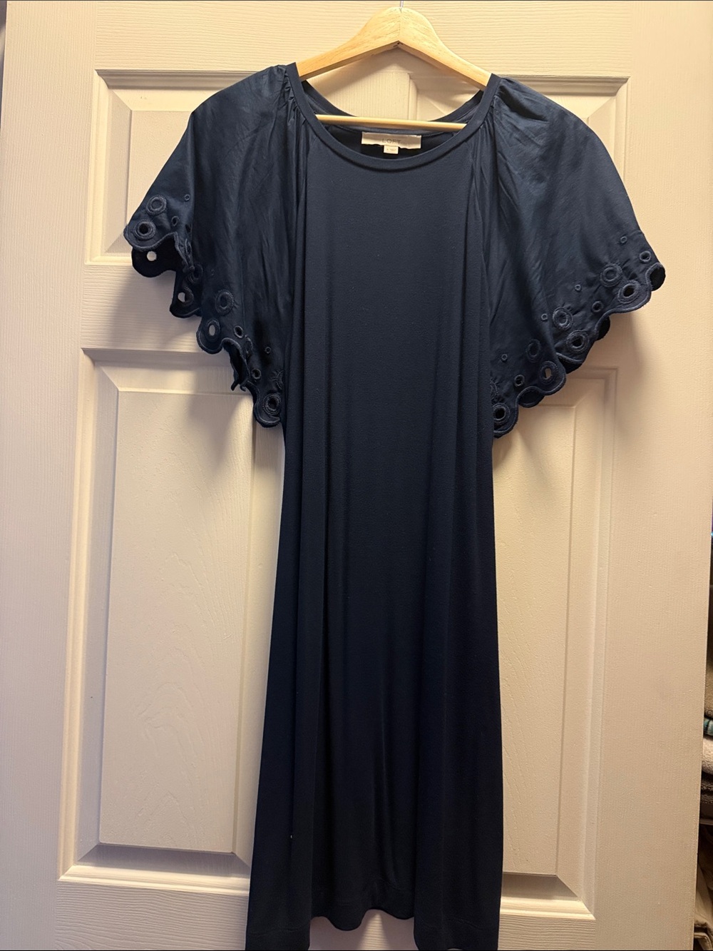 LOFT Navy Blue Mini Dress with Eyelet Flutter Sleeves
